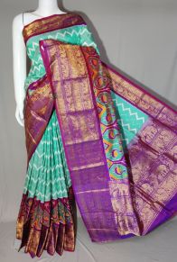 PDLSKBRS5Y10EDCC13- Kanchi border Ikat silk saree