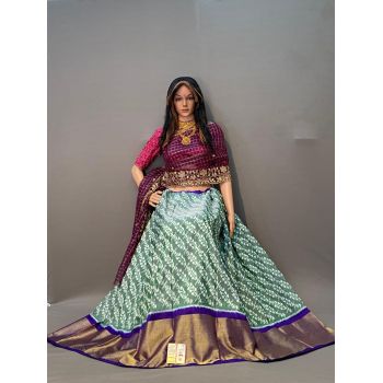 PSSIFSLG5Y03SZDC06- Free Size Ikat Silk Lehenga