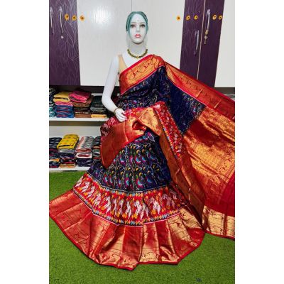 PSRGKBRS5A28FSDC08- Kanchi border Ikat silk saree