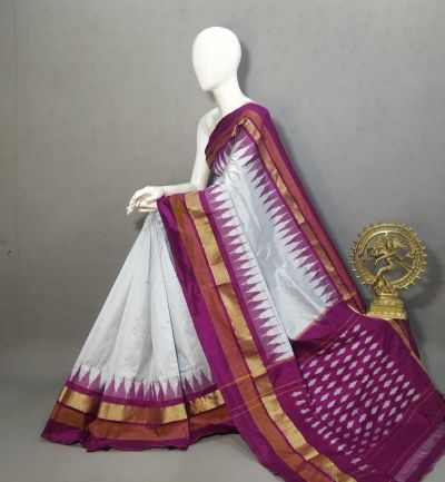 PRKSILWS5A05BSDC04- light weight Ikat silk saree