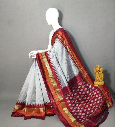 PRKSILWS5A05BSDC20- light weight Ikat silk saree