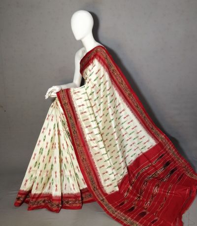 PRKSILWS5A06SEDC13- light weight Ikat silk saree