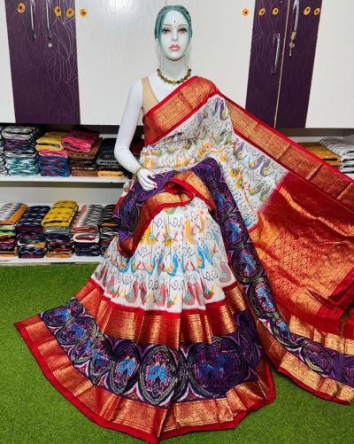 PSRGKBRS5A08FSCD09- Kanchi border Ikat silk saree