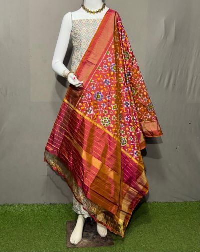 PSRGSDST5Y06FFCD29- Ikat Silk dupatta with Ikat sico top