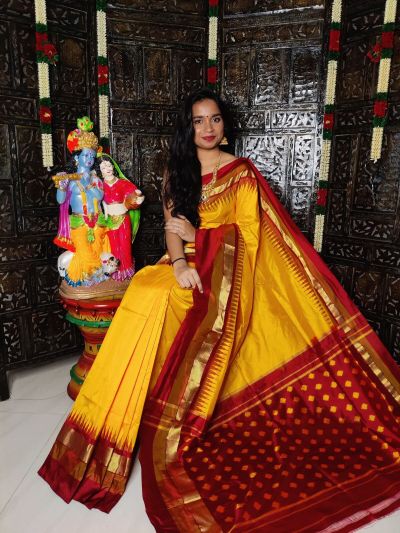 PRKSILWS5A05BSDC24- light weight Ikat silk saree