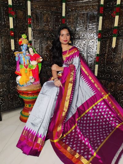 PRKSILWS5A05BSDC25- light weight Ikat silk saree