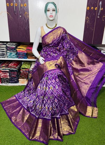PSRGKBRS5A08FSCD07- Kanchi border Ikat silk saree