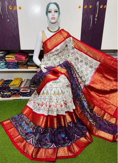 PSRGKBRS5A18FSDC11- Kanchi border Ikat silk saree