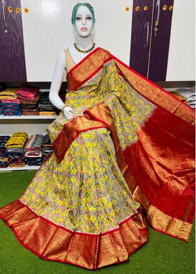 PSRGKBRS5A28FSDC04- Kanchi border Ikat silk saree