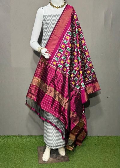 PSRGSDST5A06FFCD07- Ikat Silk dupatta with Ikat sico top