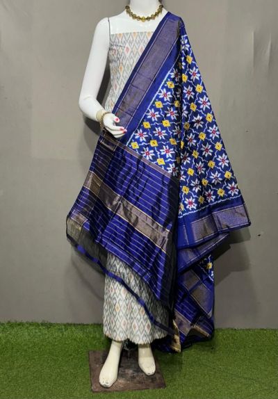 PSRGSDST5A06FFCD10- Ikat Silk dupatta with Ikat sico top