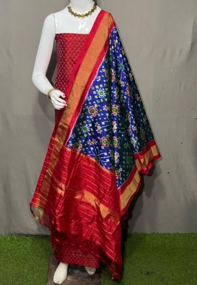 PSRGSDST5A06FFCD24- Ikat Silk dupatta with Ikat sico top