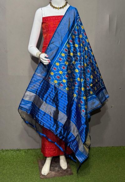 PSRGSDST5A06FFCD14- Ikat Silk dupatta with Ikat sico top