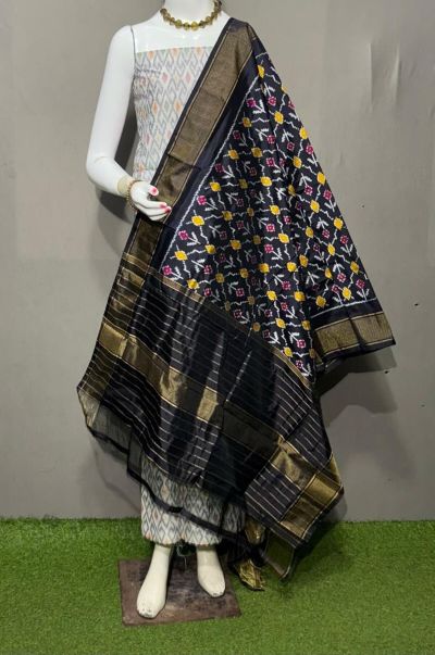 PSRGSDST5A06FFCD09- Ikat Silk dupatta with Ikat sico top