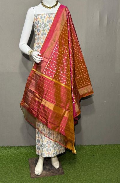 PSRGSDST5A06FFCD02- Ikat Silk dupatta with Ikat sico top