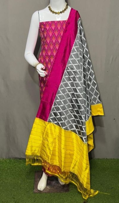 PSRGSDST5A06FFCD20- Ikat Silk dupatta with Ikat sico top