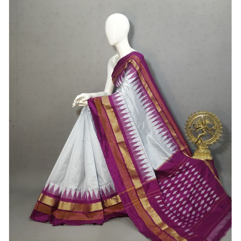 PRKSILWS5A05BSDC04- light weight Ikat silk saree