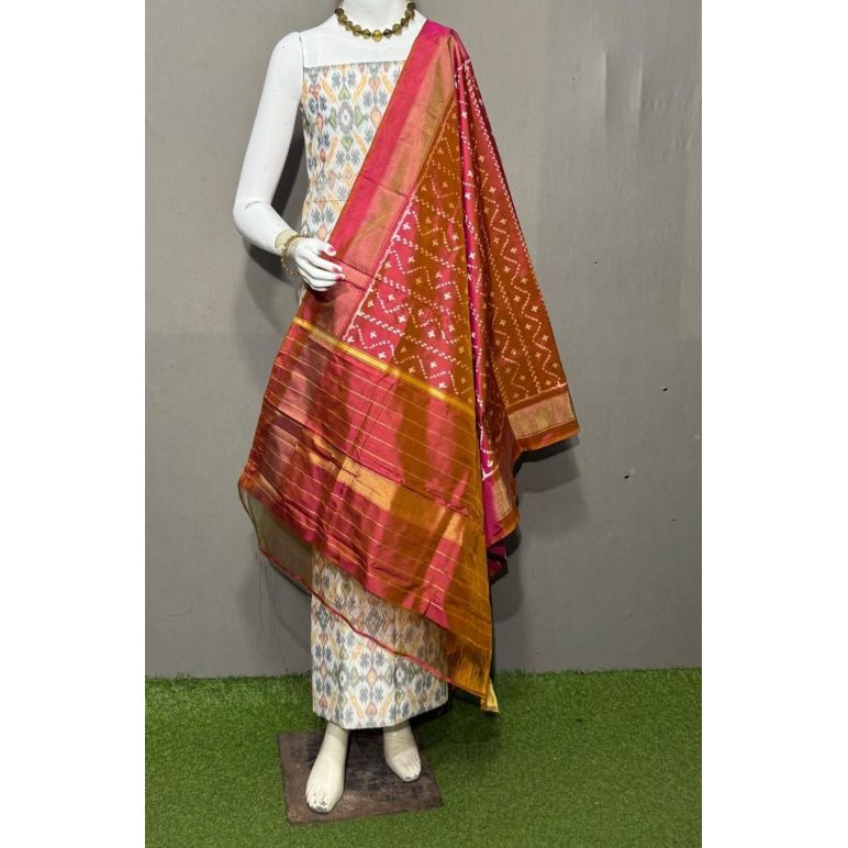 PSRGSDST5A06FFCD02- Ikat Silk dupatta with Ikat sico top