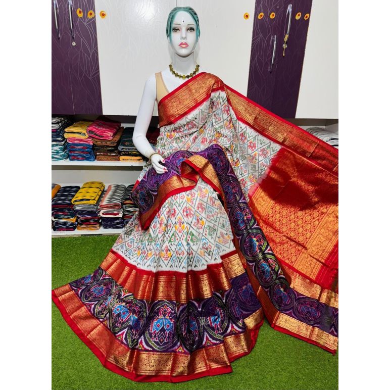 PSRGKBRS5A28FSDC02- Kanchi border Ikat silk saree