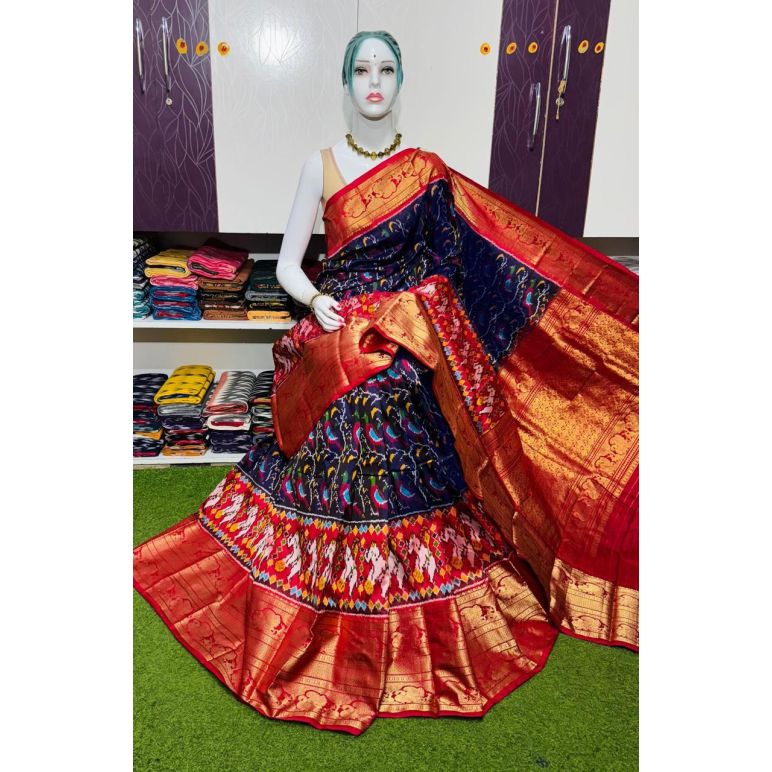 PSRGKBRS5A28FSDC08- Kanchi border Ikat silk saree