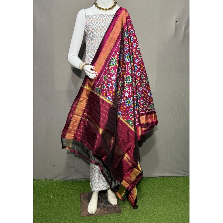 PSRGSDST5Y06FFCD32- Ikat Silk dupatta with Ikat sico top