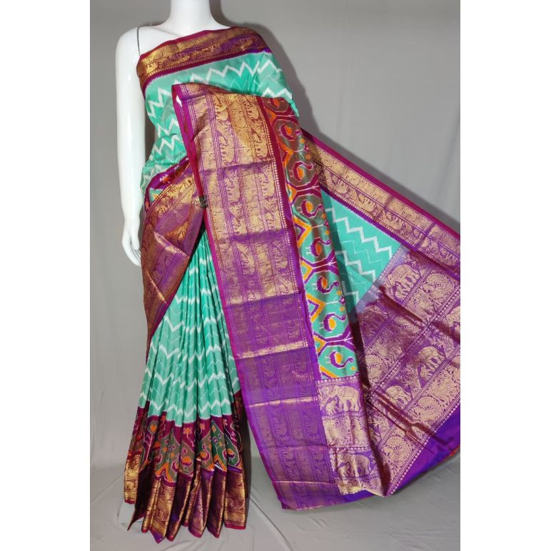 PDLSKBRS5Y10EDCC13- Kanchi border Ikat silk saree