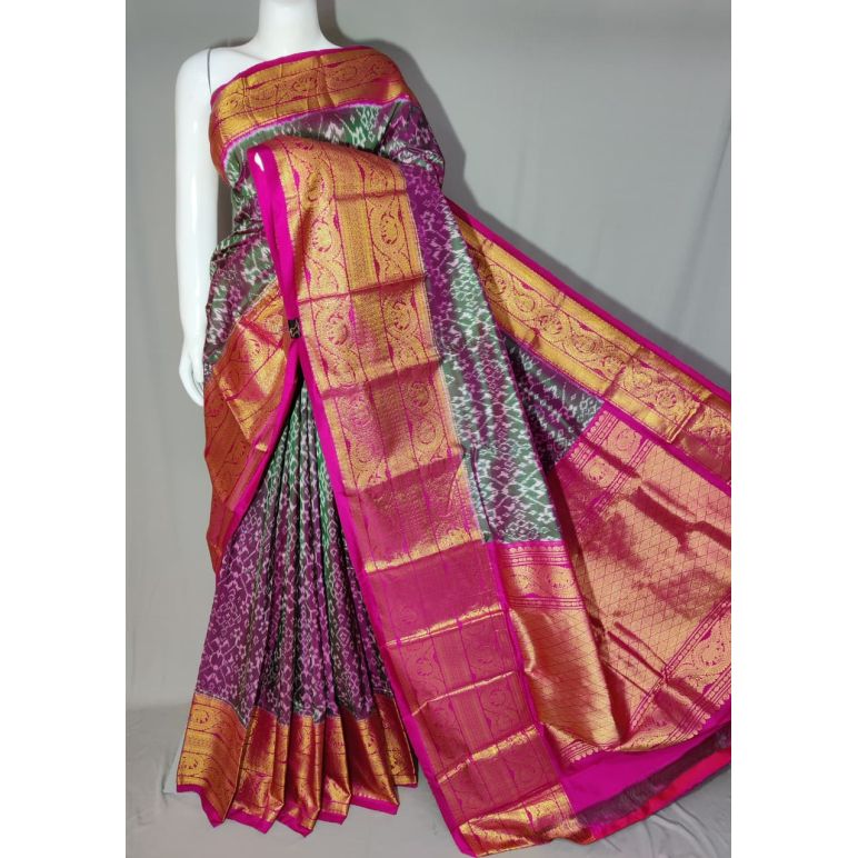 PDLSKBRS5Y10EDCC14- Kanchi border Ikat silk saree