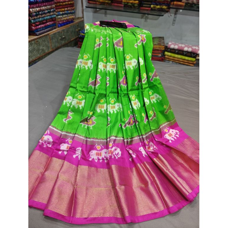 PGMRFSLG5Y18SZCD42- Free Size Ikat Silk Lehenga