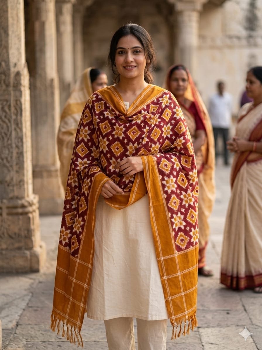Cotton Dupatta - PSSIY22-ICDPDIBCC-16