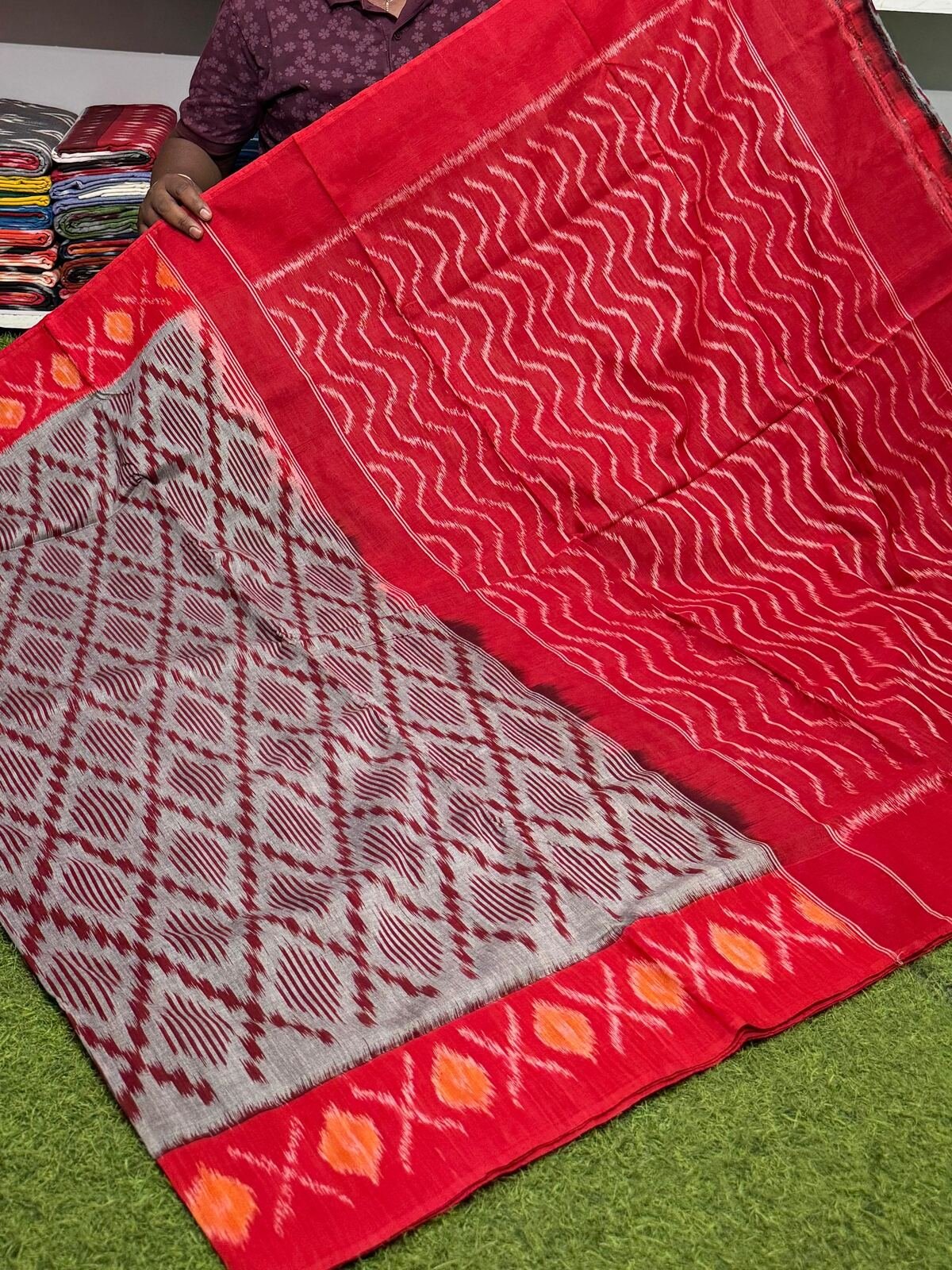 Cotton Saree - PSRGY30-ICTSCZDCD-05