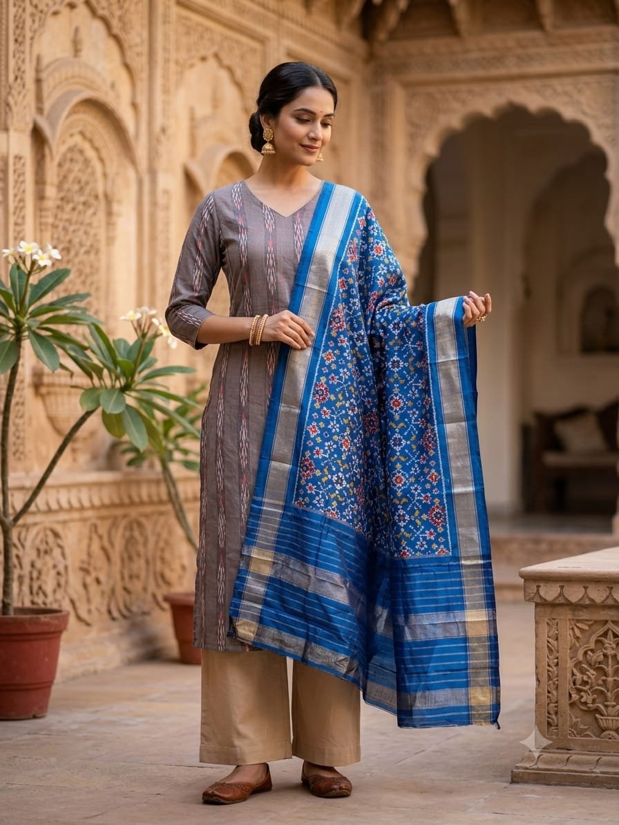 Ikat Dupatta - PGMRL26-ISDPCEZDC-40