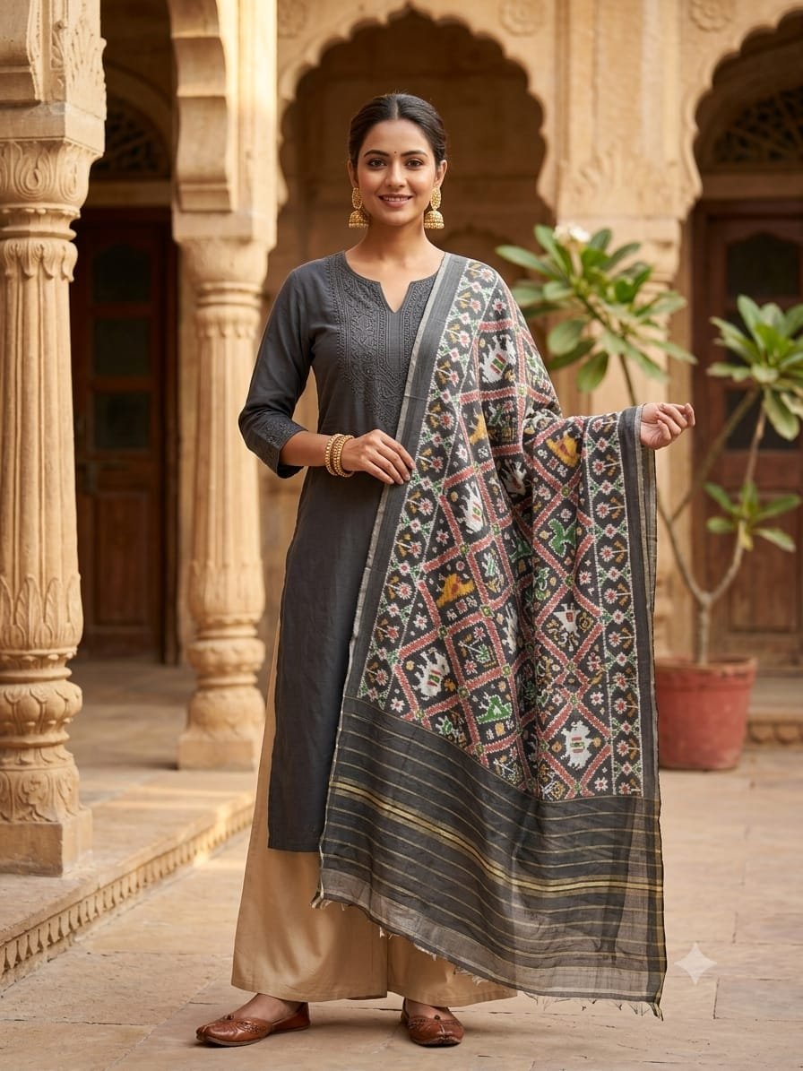 Ikat Dupatta - PGMRL26-ISDPCEZDC-42