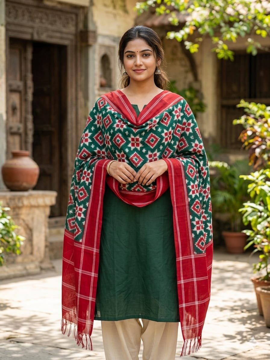 Ikat Dupatta - PSSIL02-ICDPCIBCD-12