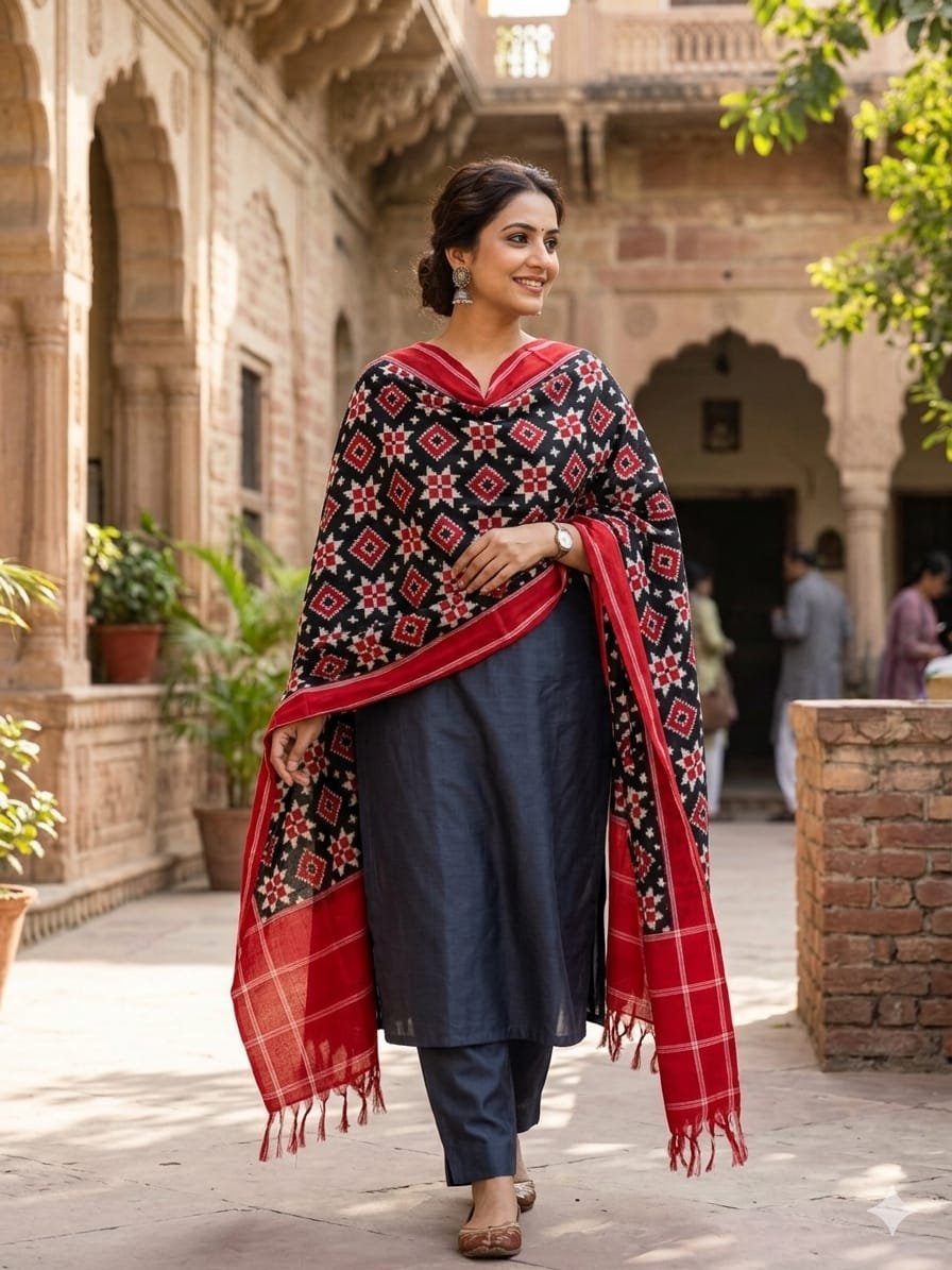Ikat Dupatta - PSSIL02-ICDPCIBCD-15
