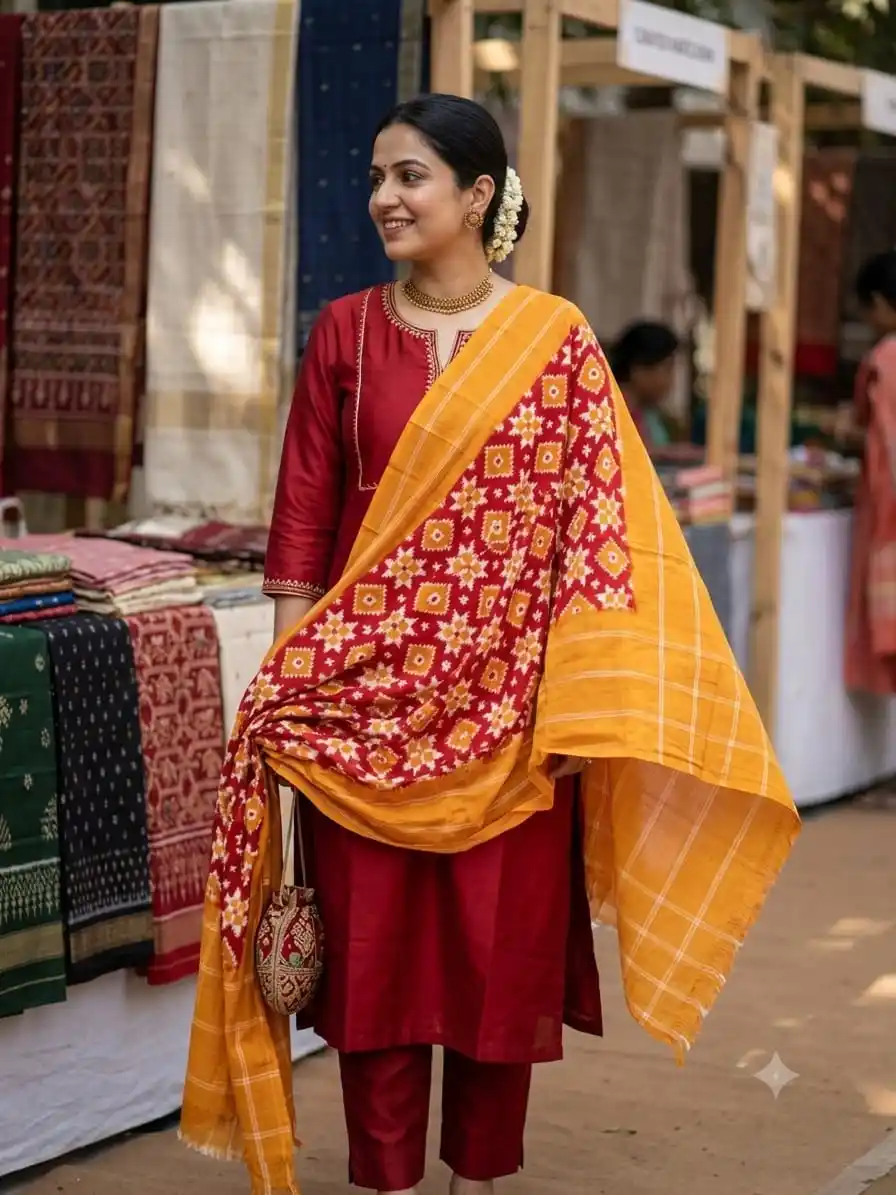 Ikat Dupatta - PSSIL02-ICDPCIBCD-28