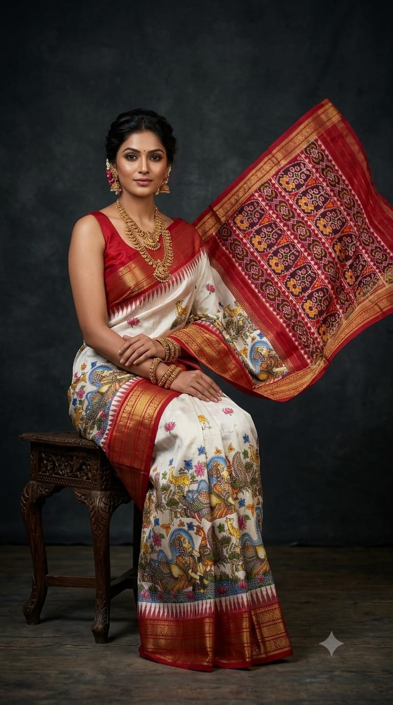 Ikat Print Saree - PACHN17-IPRSIZSDC-14