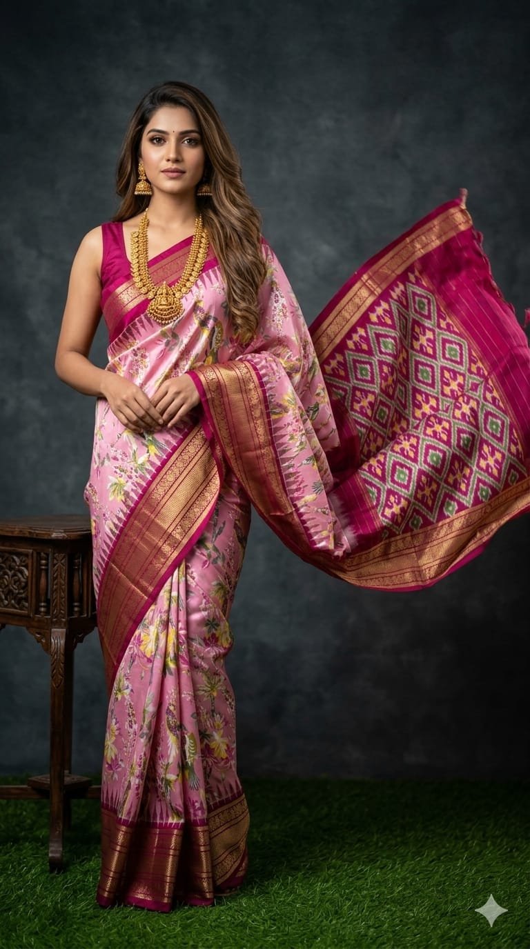 Ikat Print Saree - PACHN26-IPRSIZSDC-05
