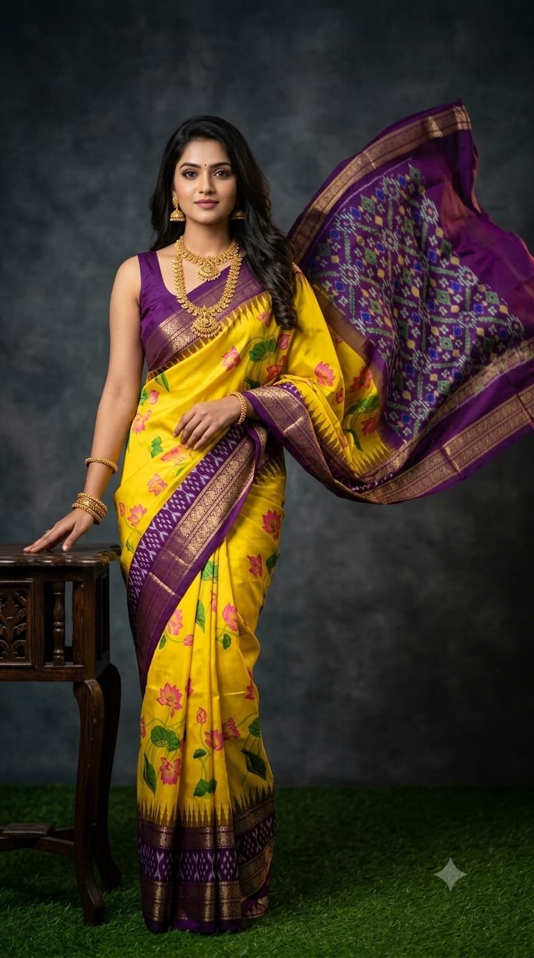 Ikat Print Saree - PACHN26-IPRSIZSDC-06