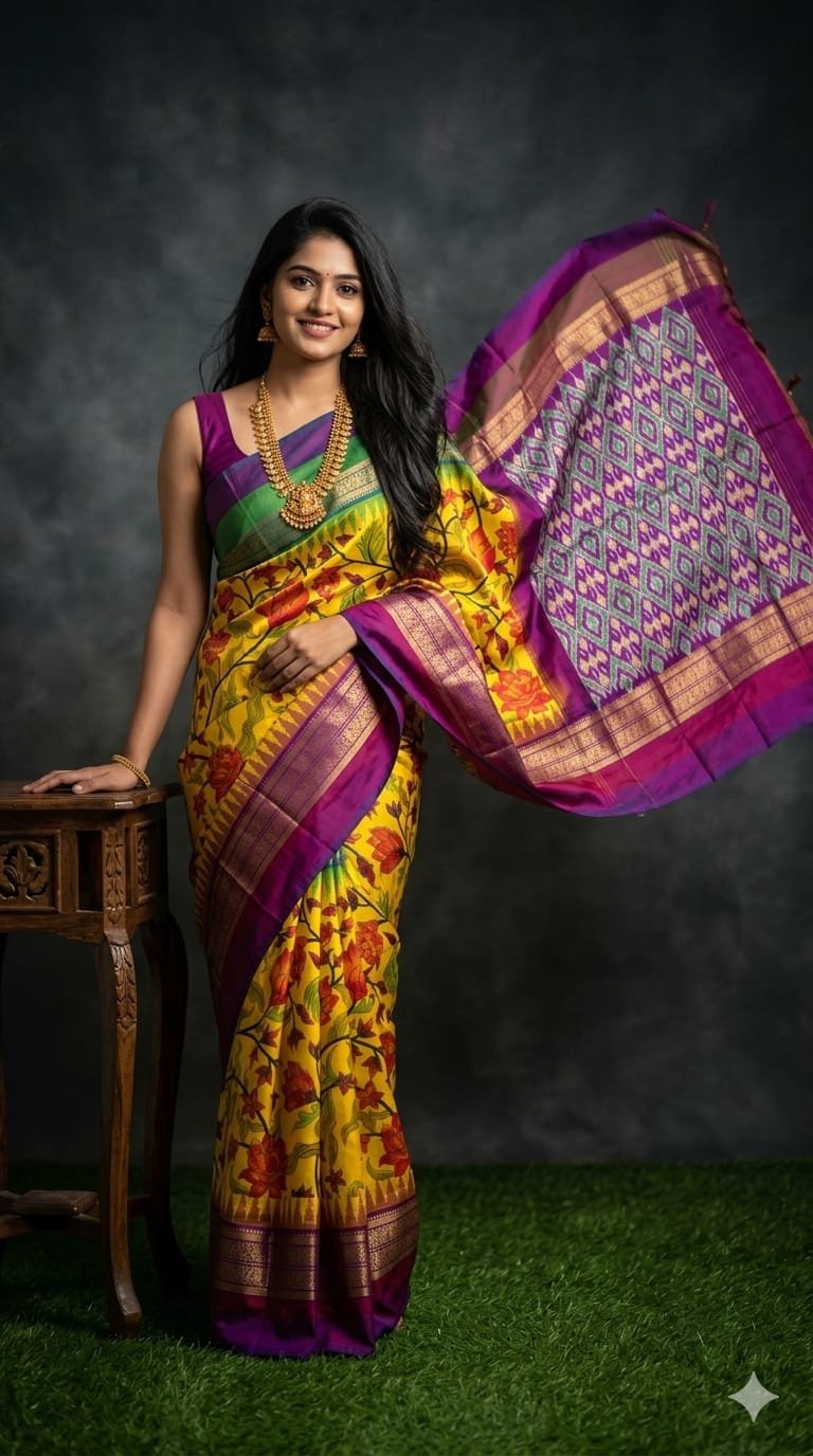 Ikat Print Saree - PACHN26-IPRSIZSDC-10