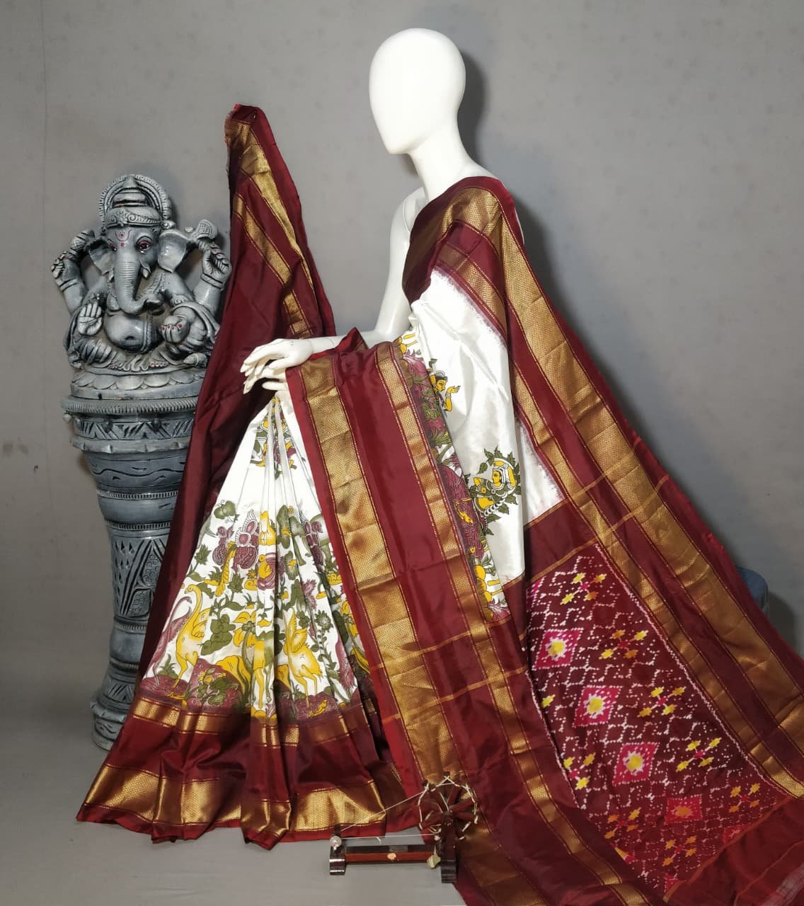 Ikat print saree - PALUY31-IPRSCNNCD-01