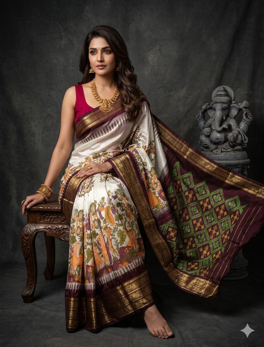 Ikat Print Saree - PANHG02-IPRSIZSDC-02