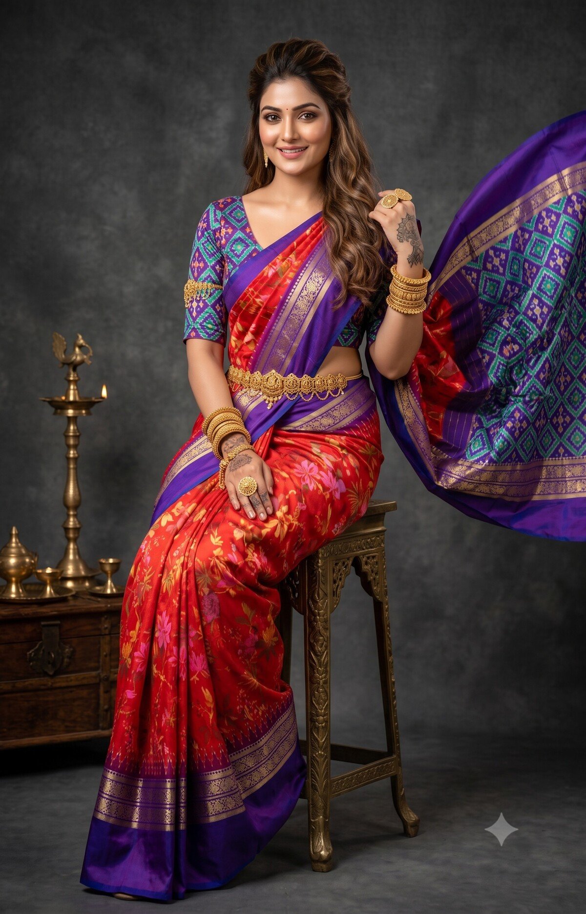 Ikat Print Saree - PANHG03-IPRSIZSDC-09