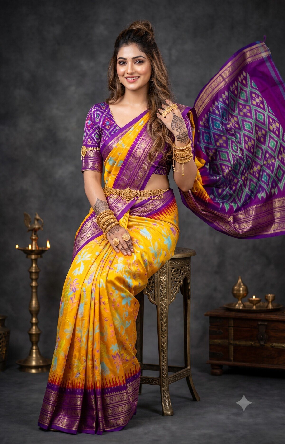 Ikat Print Saree - PANHG03-IPRSIZSDC-12