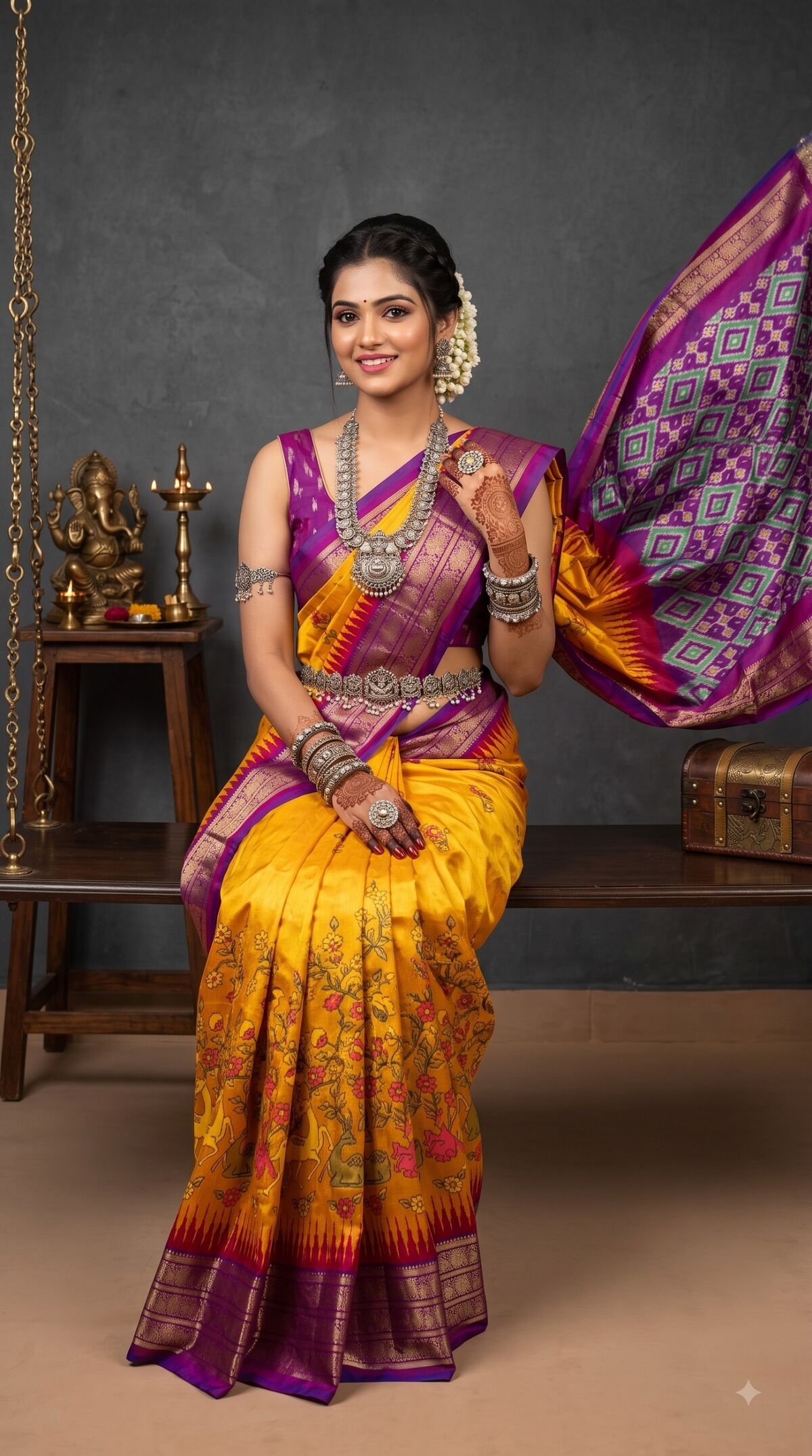 Ikat Print Saree - PANHG17-IPRSIZSCD-16