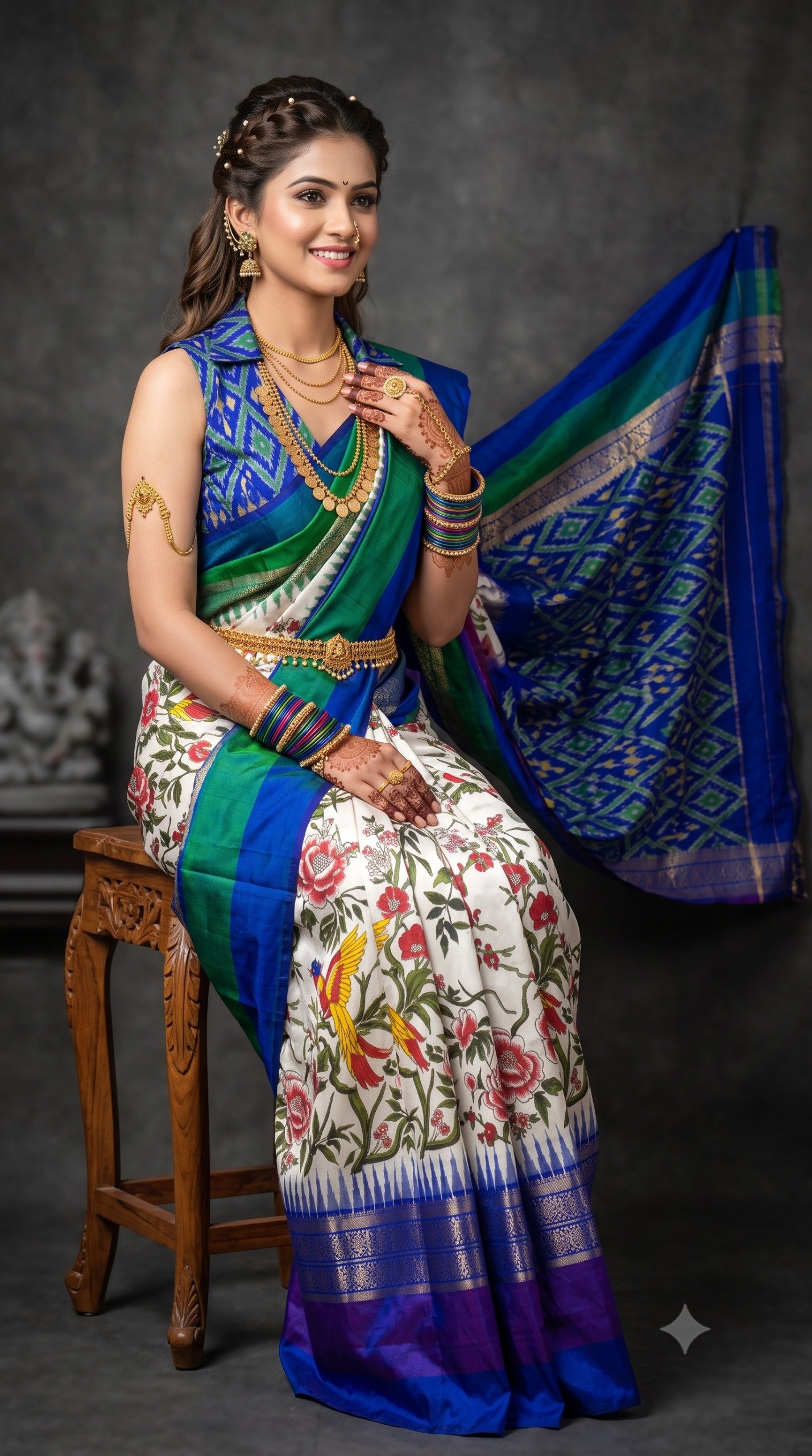 Ikat Print Saree - PANHG26-IPRSIZSDC-26