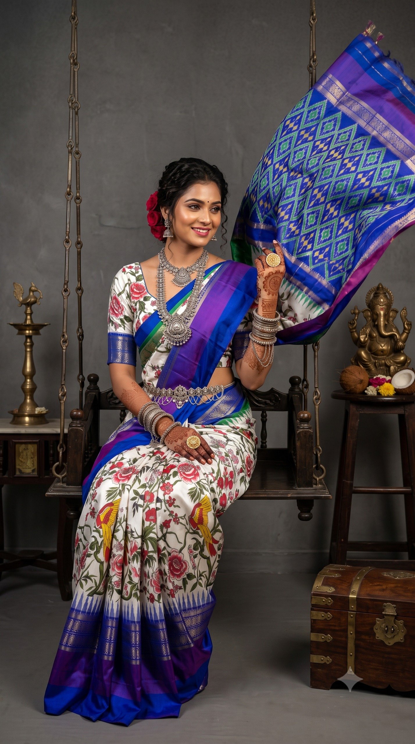 Ikat Print Saree - PANHL12-IPRSIZSDC-04