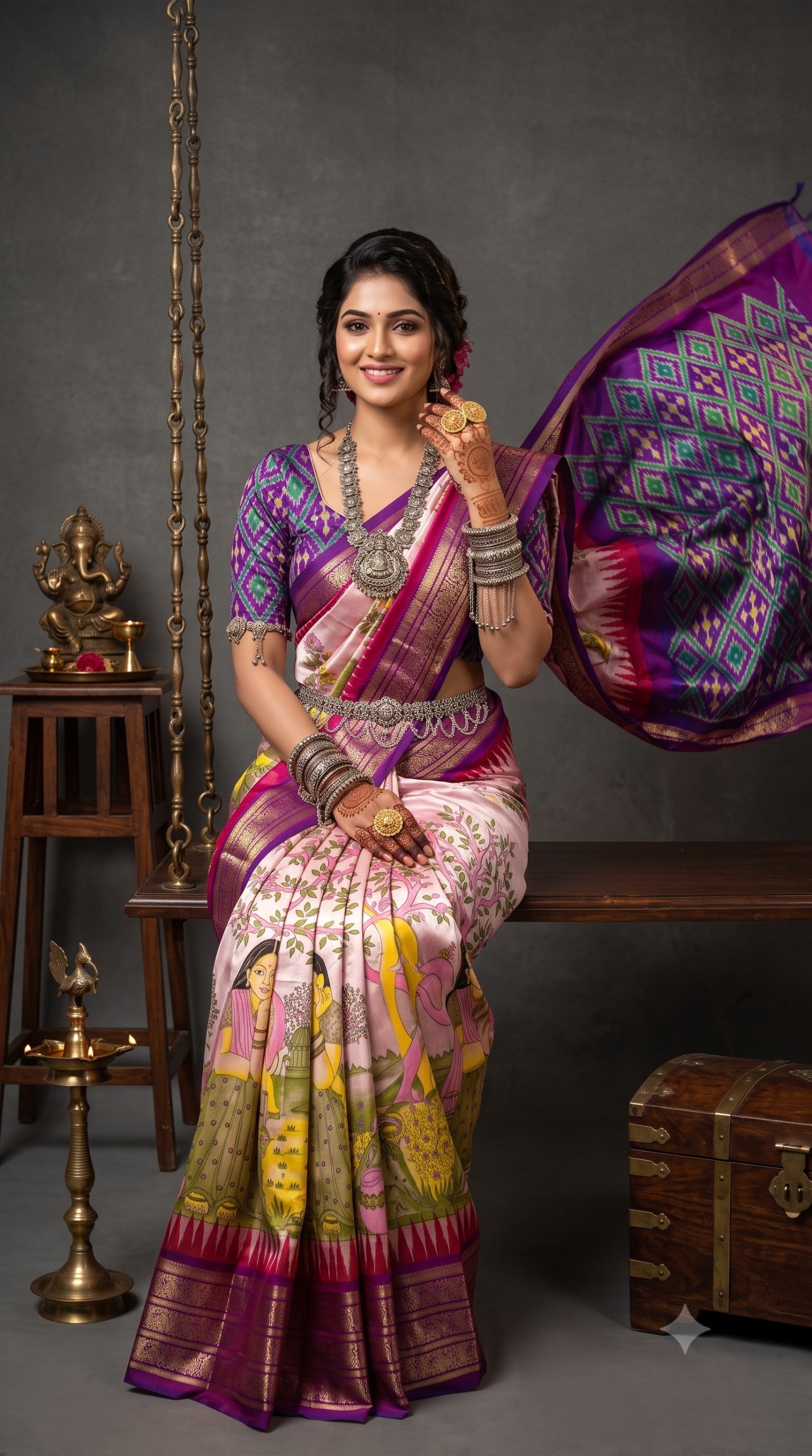 Ikat Print Saree - PANHL12-IPRSIZSDC-08