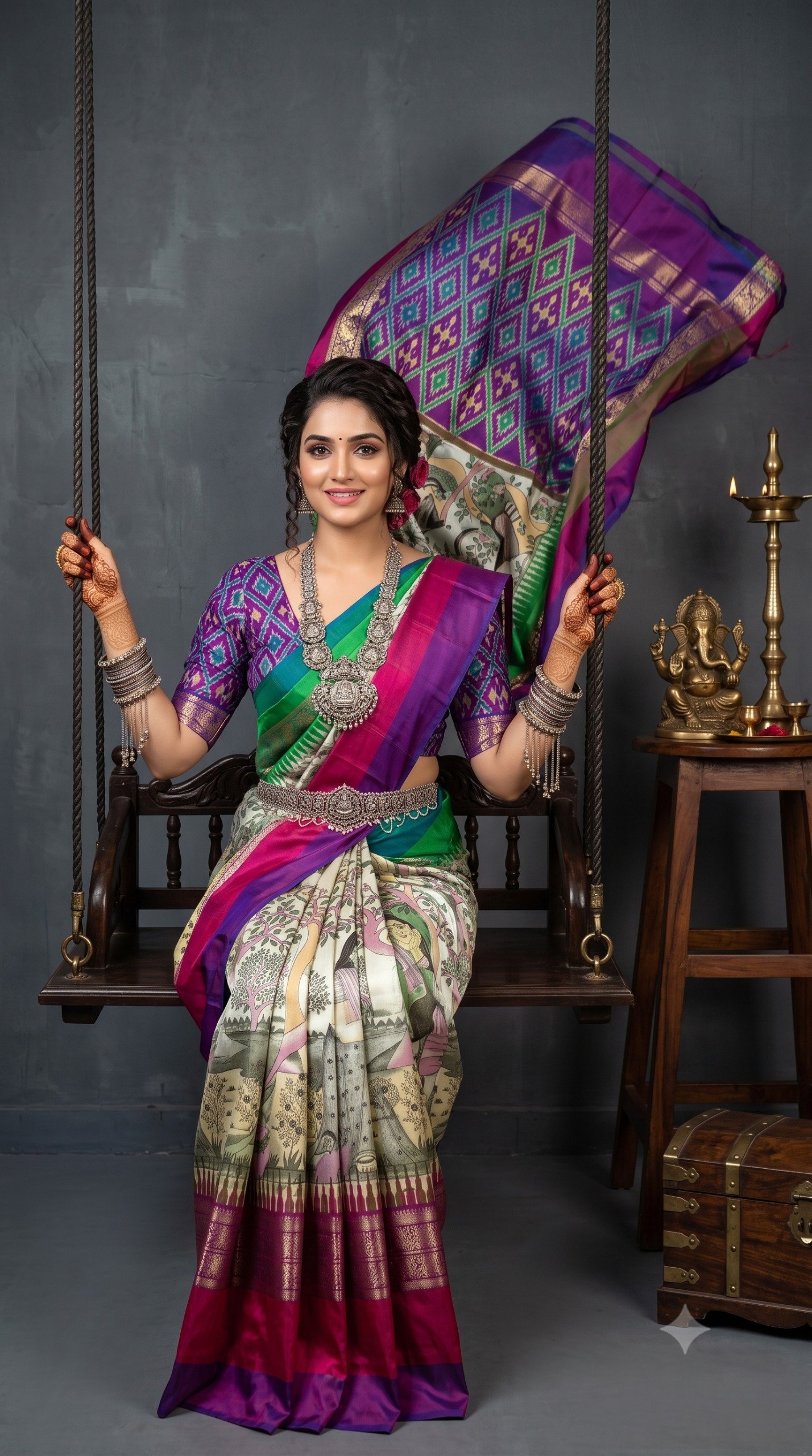 Ikat Print Saree - PANHL12-IPRSIZSDC-09