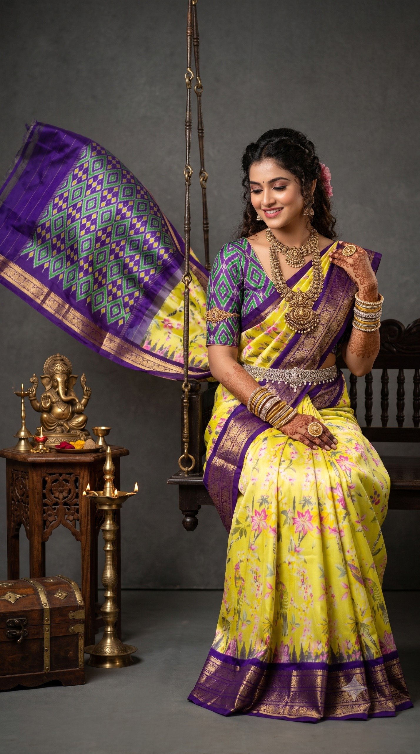 Ikat Print Saree - PANHL12-IPRSIZSDC-10