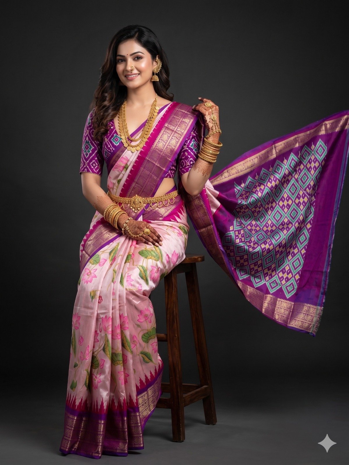 Ikat Print Saree - PANHL12-IPRSIZSDC-24